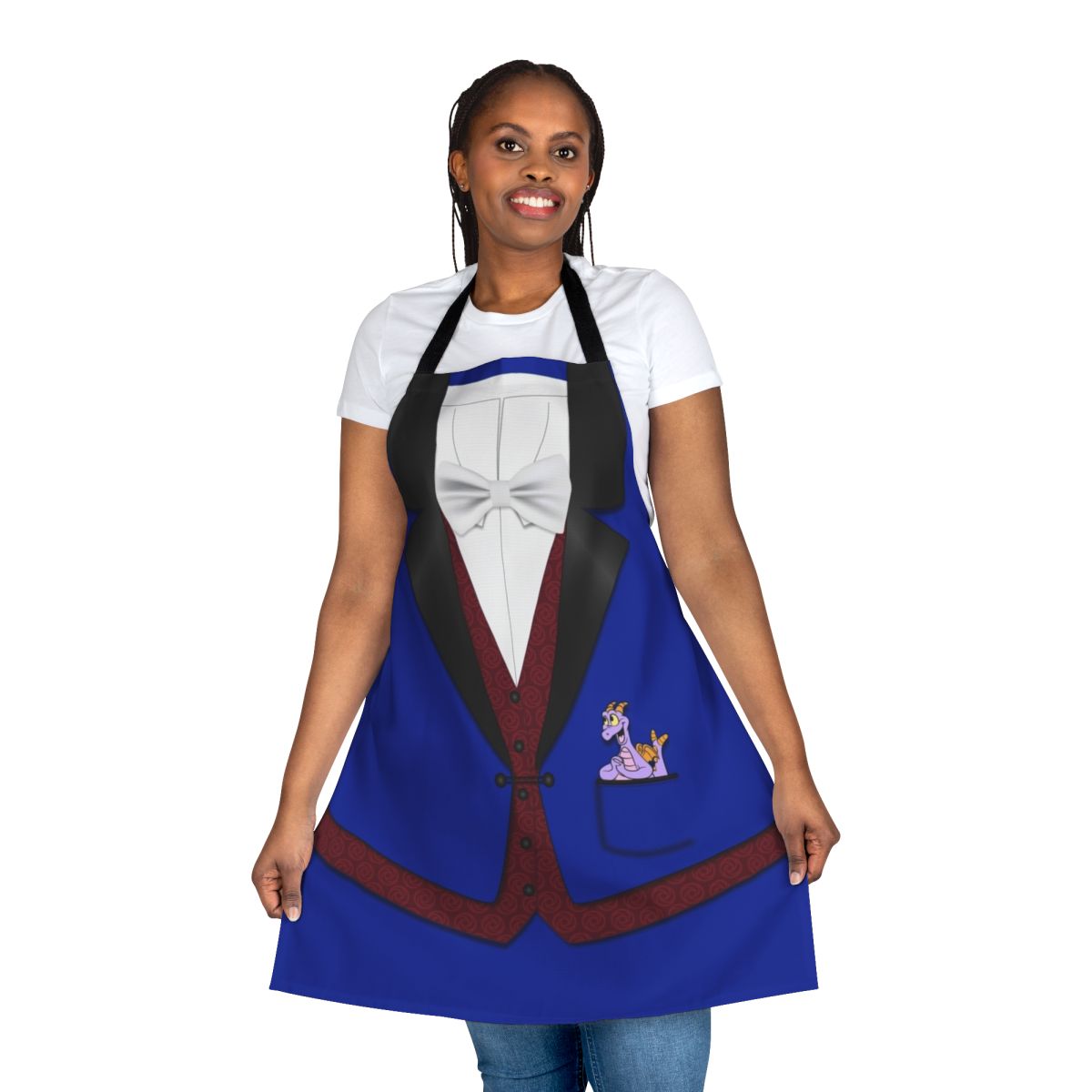 Dreamfinder and Figment inspired apron with colorful Disney and Epcot graphics