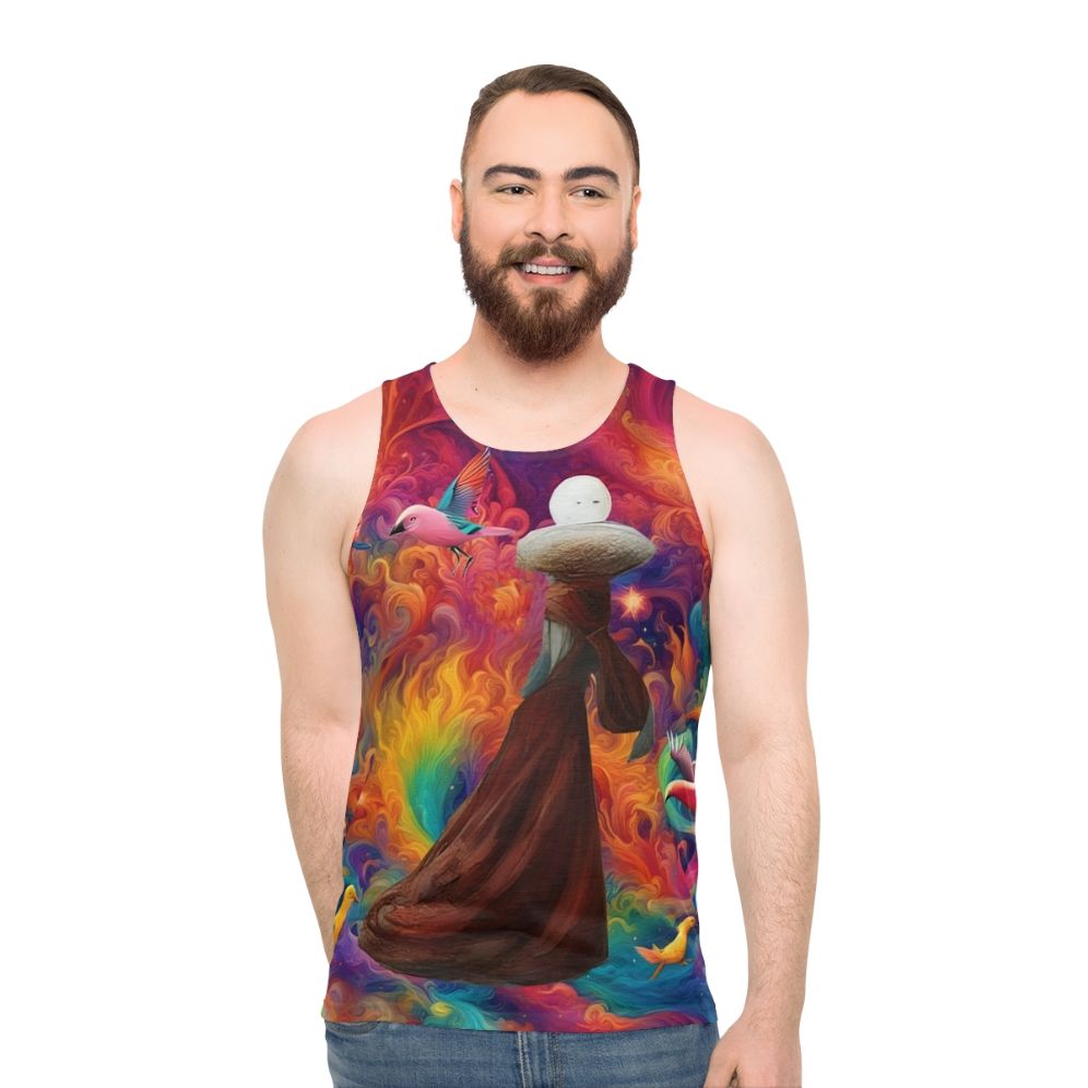 Dreamscape unisex tank top featuring retro cosmic fantasy art