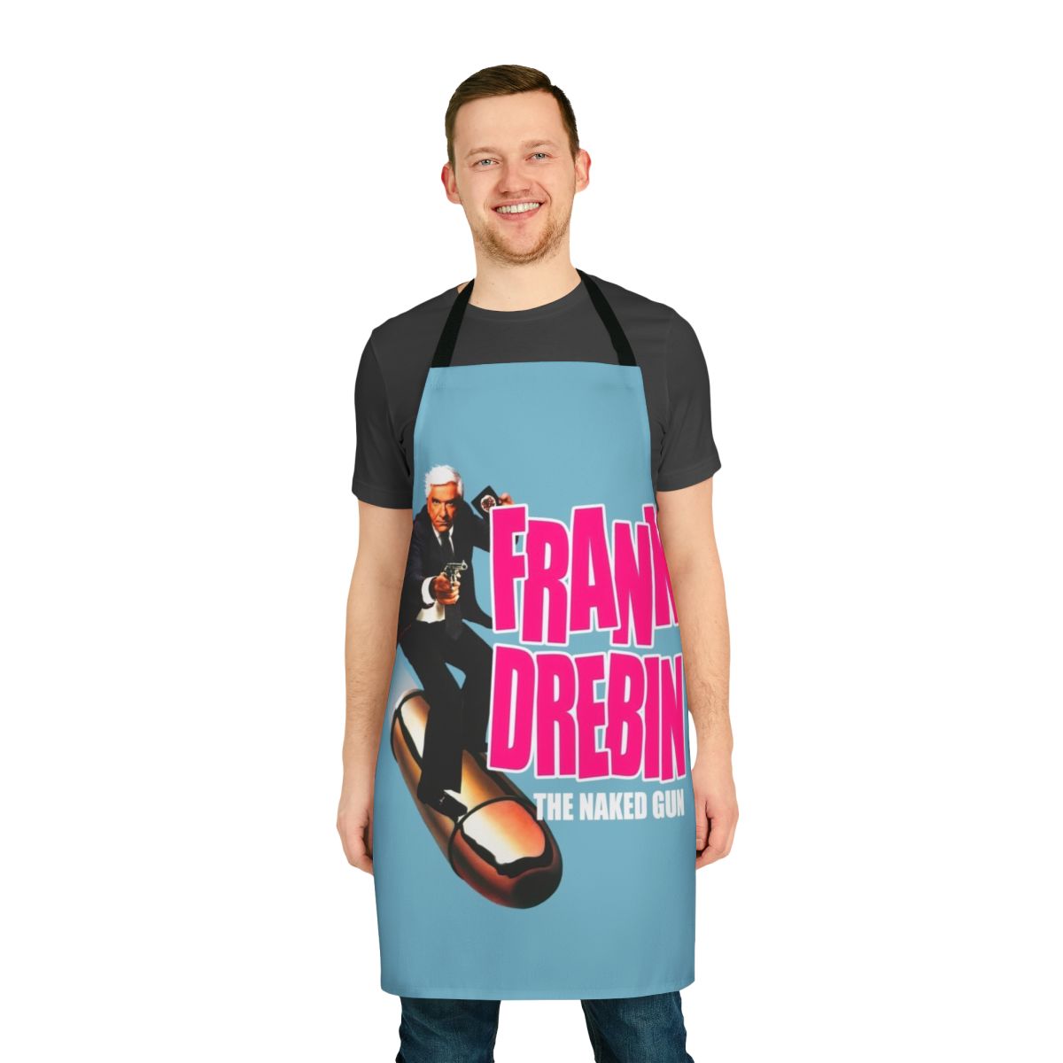 Frank Drebin-inspired apron, a humorous nod to the classic comedy film The Naked Gun