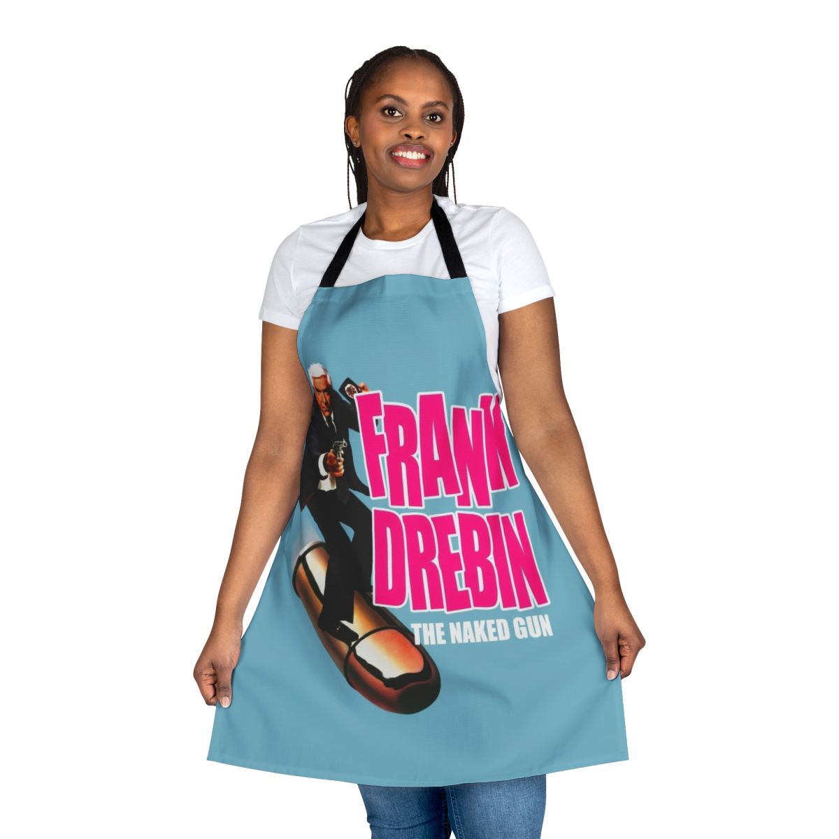 Frank Drebin-inspired apron, a humorous nod to the classic comedy film The Naked Gun