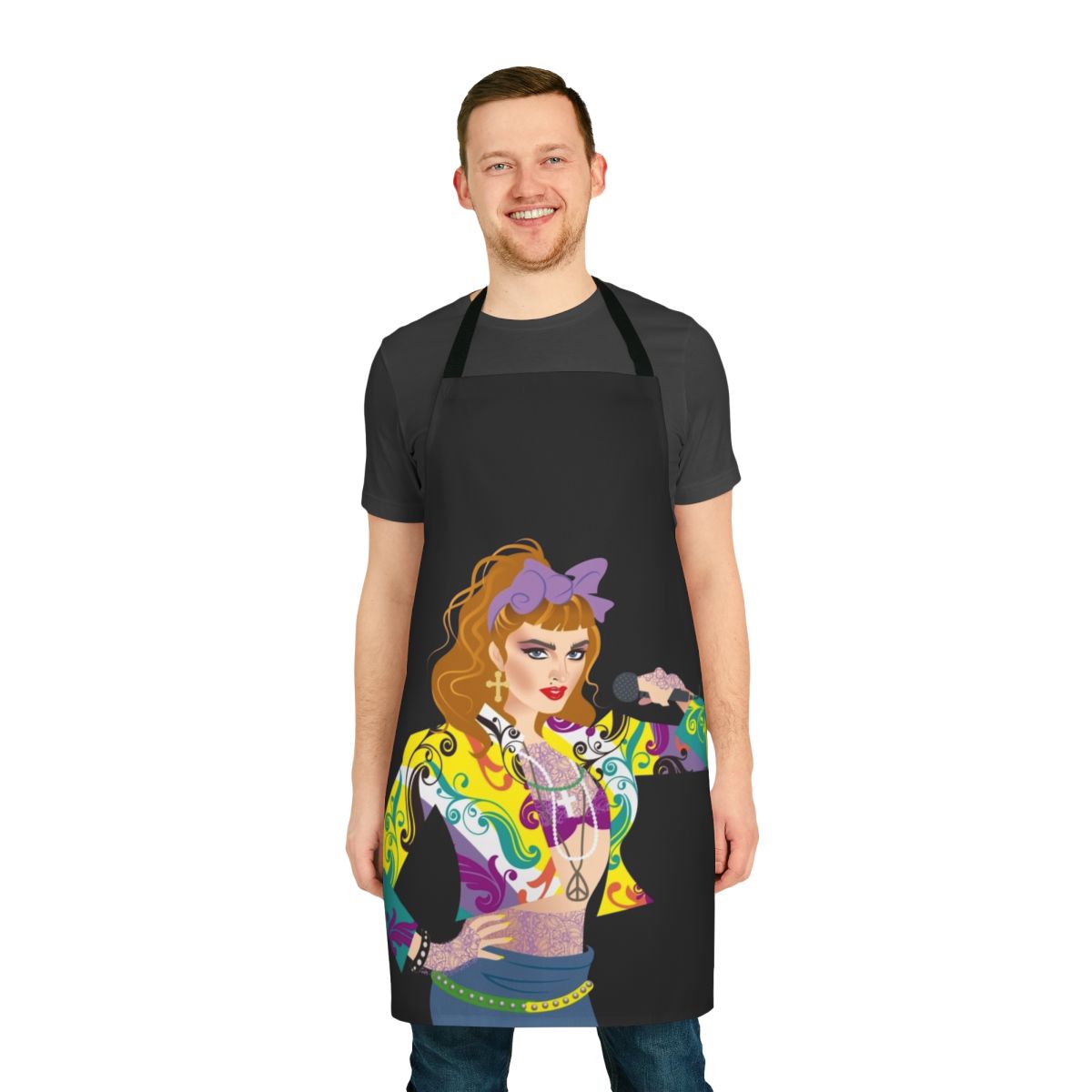 Dress Up Inspired Apron featuring a blonde music icon design