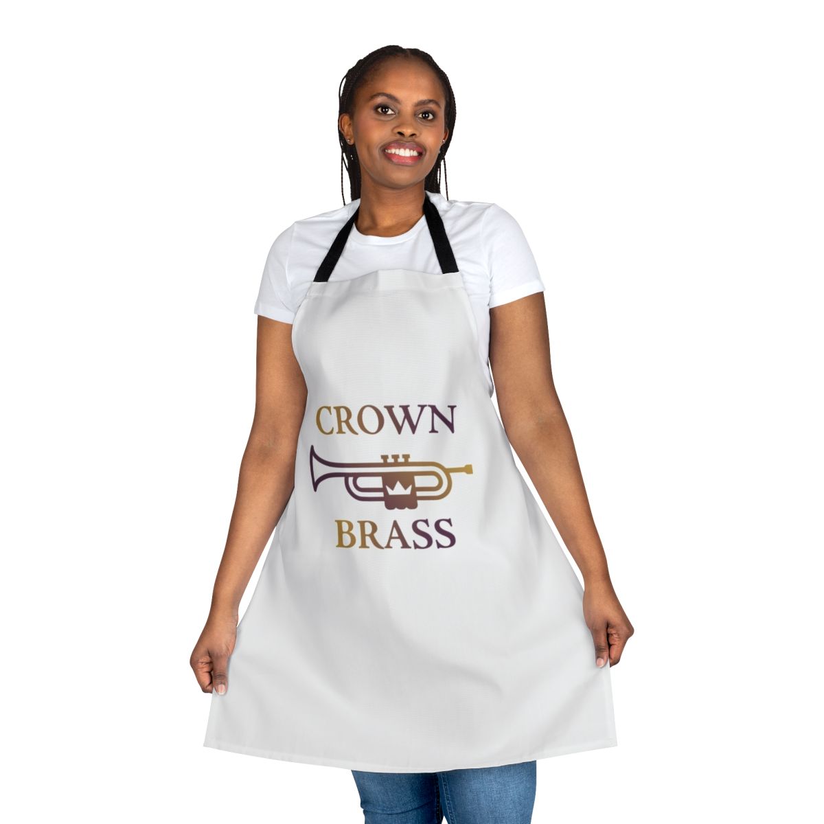 Apron with brass-inspired drum corps design, suitable for music lovers and percussionists.