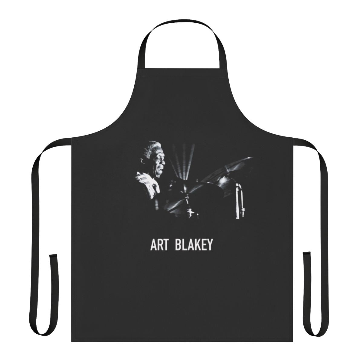 Art Blakey-inspired drum-themed apron for music enthusiasts