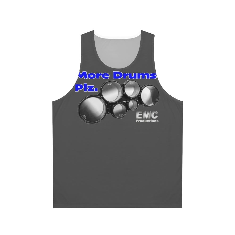 Unisex tank top with "More Drums Please" design