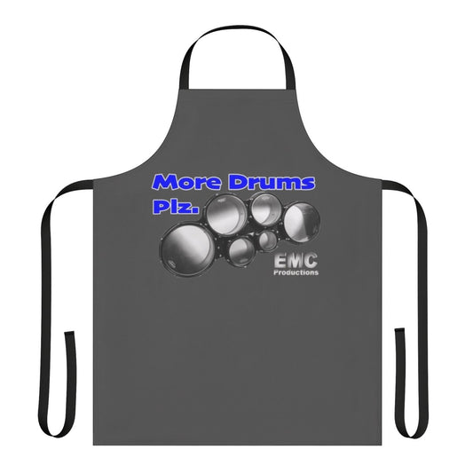 Drum-themed apron featuring the text "More Drums Please"