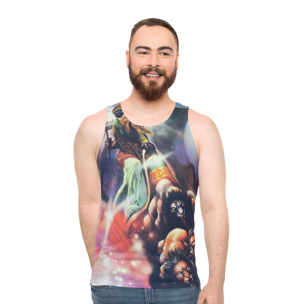 Dub music unisex tank top with rastafarian and jamaica inspired graphics