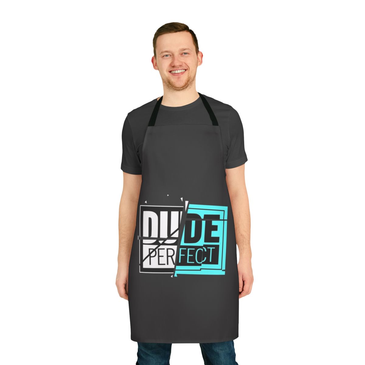 Dude Perfect-inspired apron with a humorous design for the kitchen