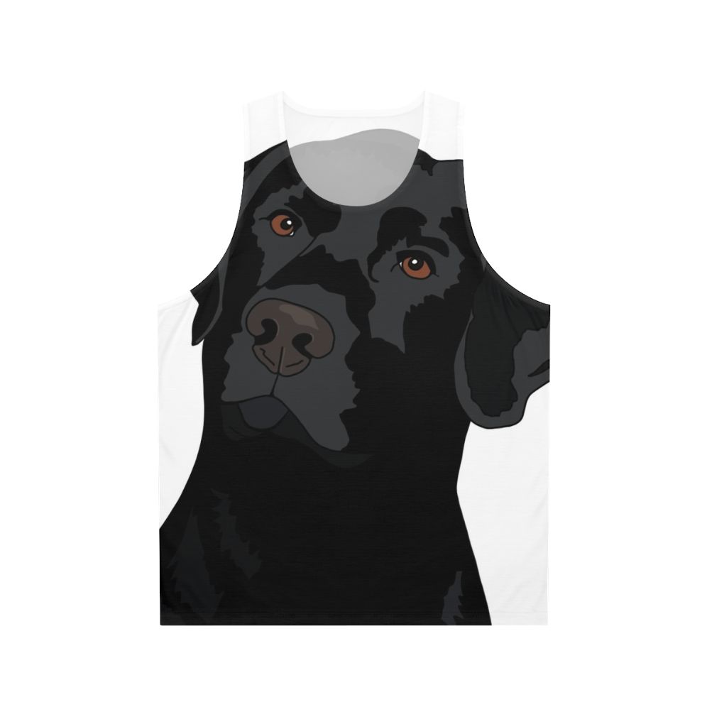 Duke the friendly black labrador retriever on a unisex tank top