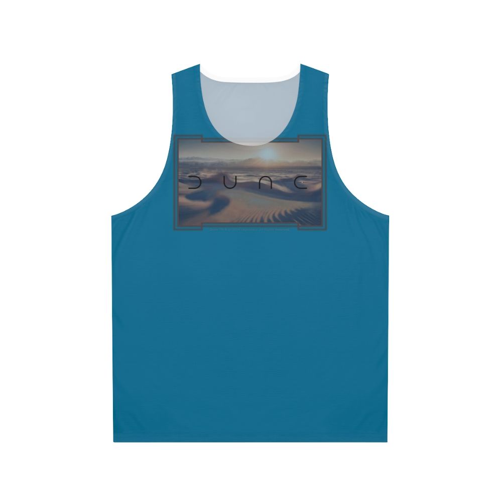Dune-themed unisex tank top with desert and twin moons design