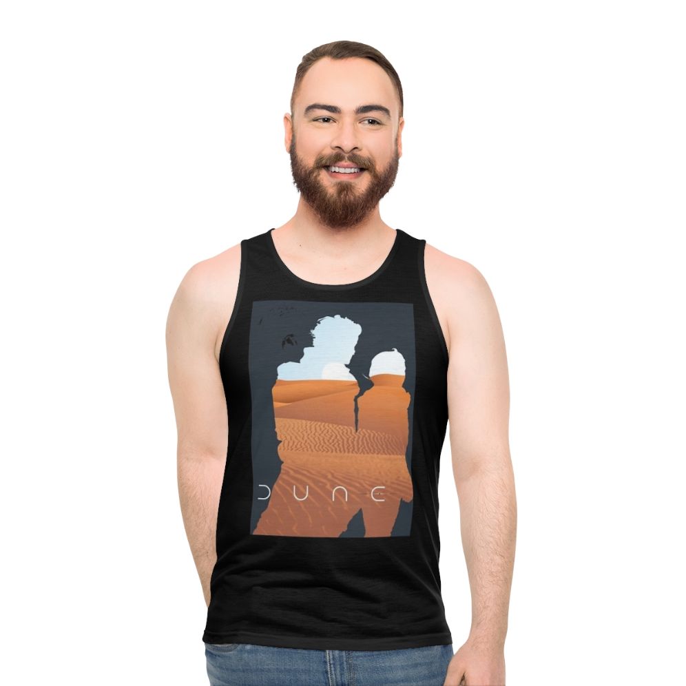 Dune inspired unisex tank top with iconic Arrakis moons