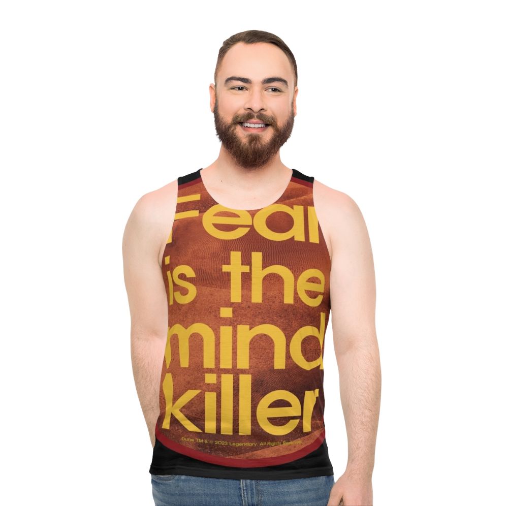 Dune Inspired Unisex Tank Top with "Fear Is The Mind Killer" Design