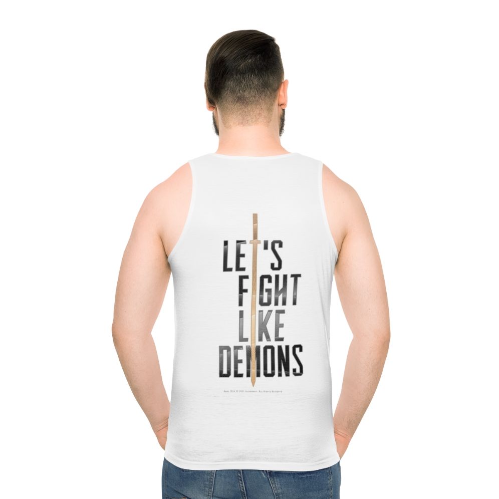 Dune inspired unisex tank top with demons fighting design