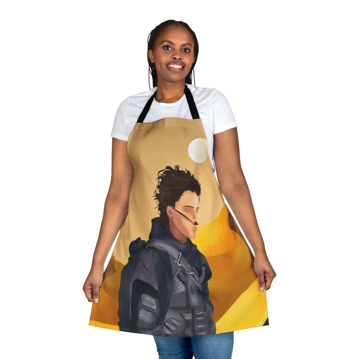 Dune-inspired apron featuring moon imagery and the Atreides family crest