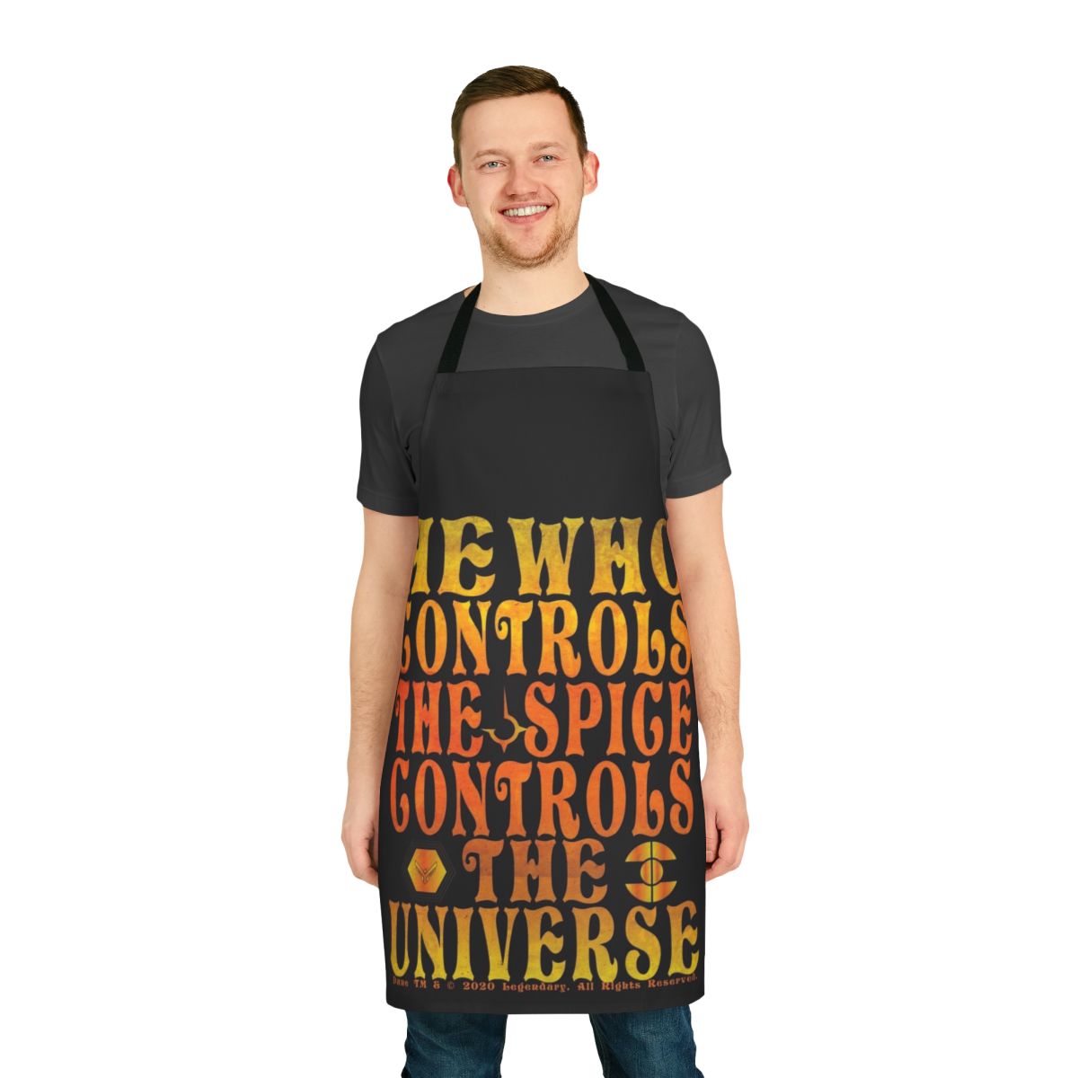 Dune-inspired apron featuring desert landscape and worm design