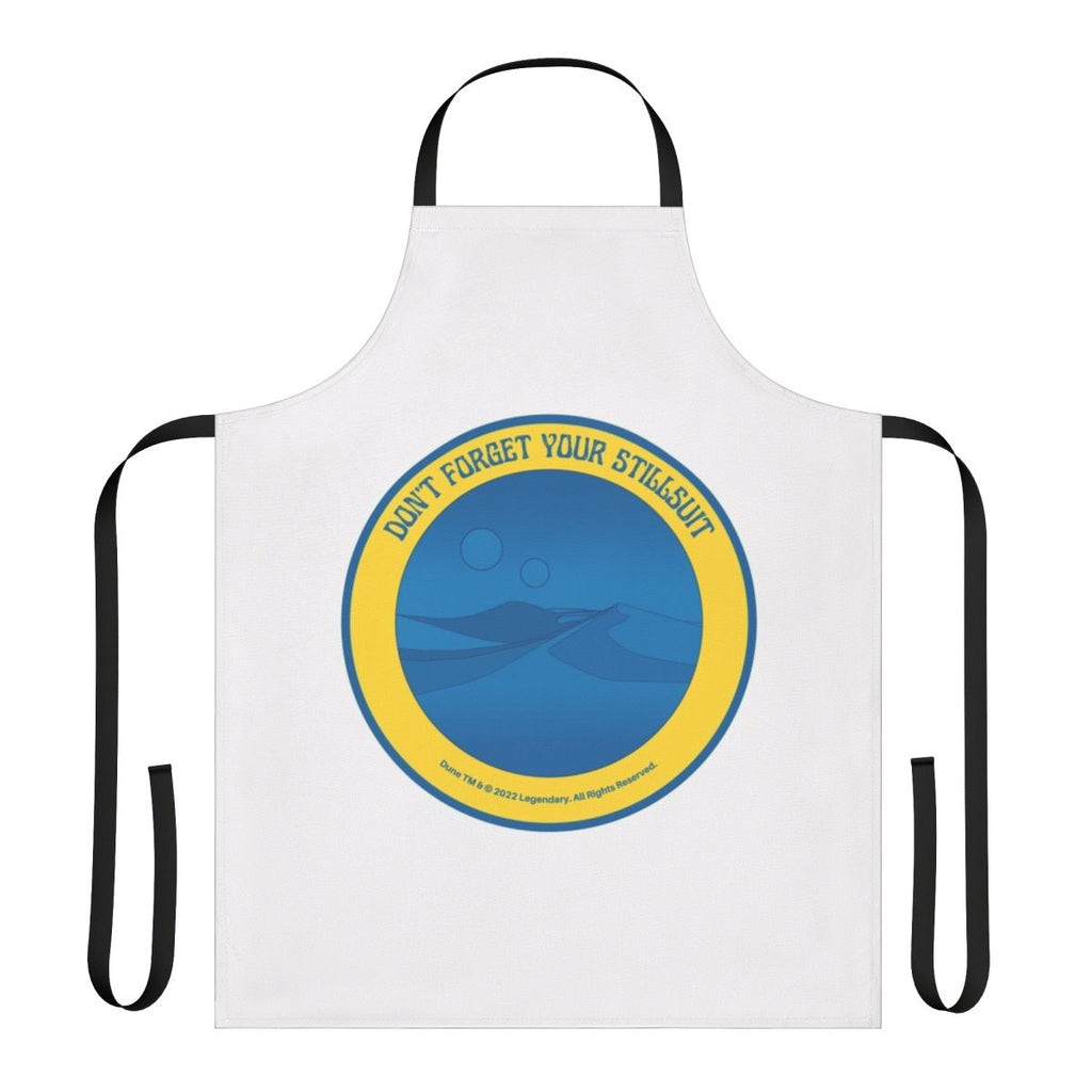 Dune-inspired apron featuring the desert landscape of Arrakis and a stylized stillsuit design