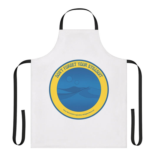 Dune-inspired apron featuring the desert landscape of Arrakis and a stylized stillsuit design