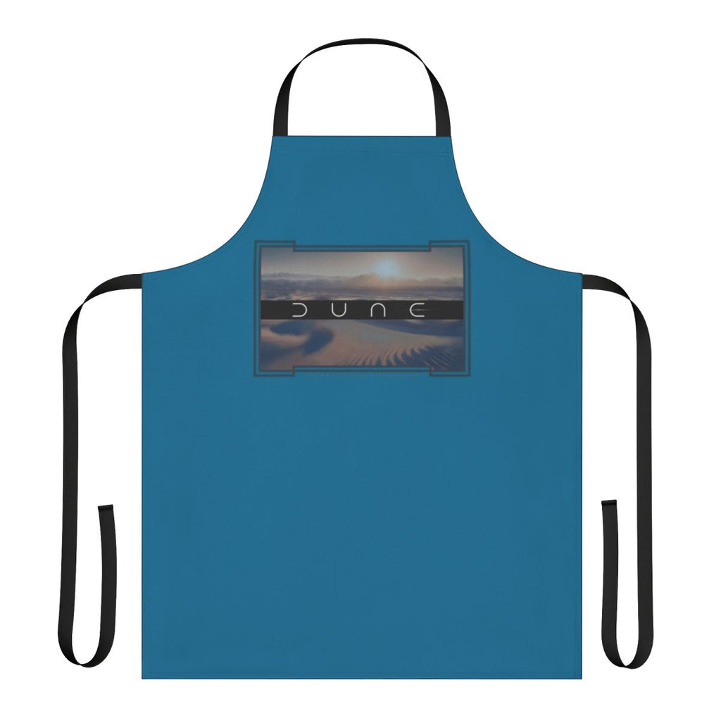 Dune-themed blue apron with desert and twin moons design