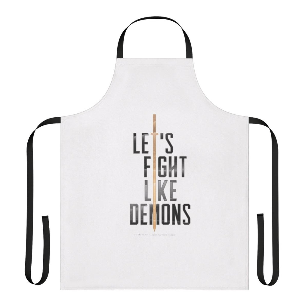 Dune-themed dark apron featuring the "Let's Fight Like Demons" design