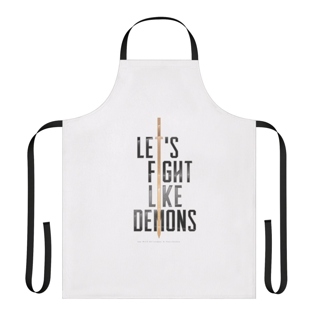 Dune-themed dark apron featuring the "Let's Fight Like Demons" design