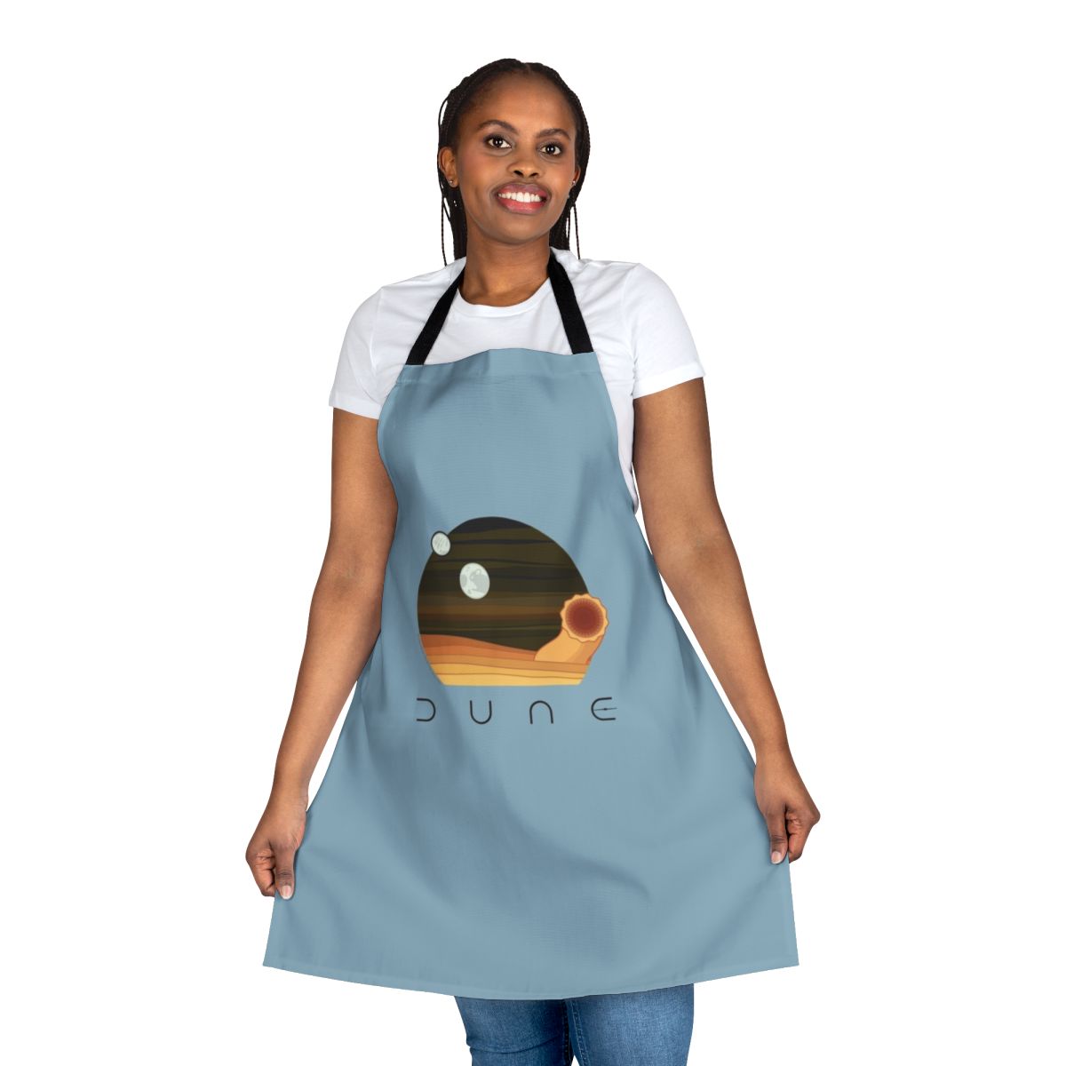 Dune-themed apron featuring a desert landscape and a sandworm