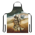 Stylized illustration of Chani, the Fremen warrior woman, against the backdrop of the Arrakis desert on a high-quality apron.