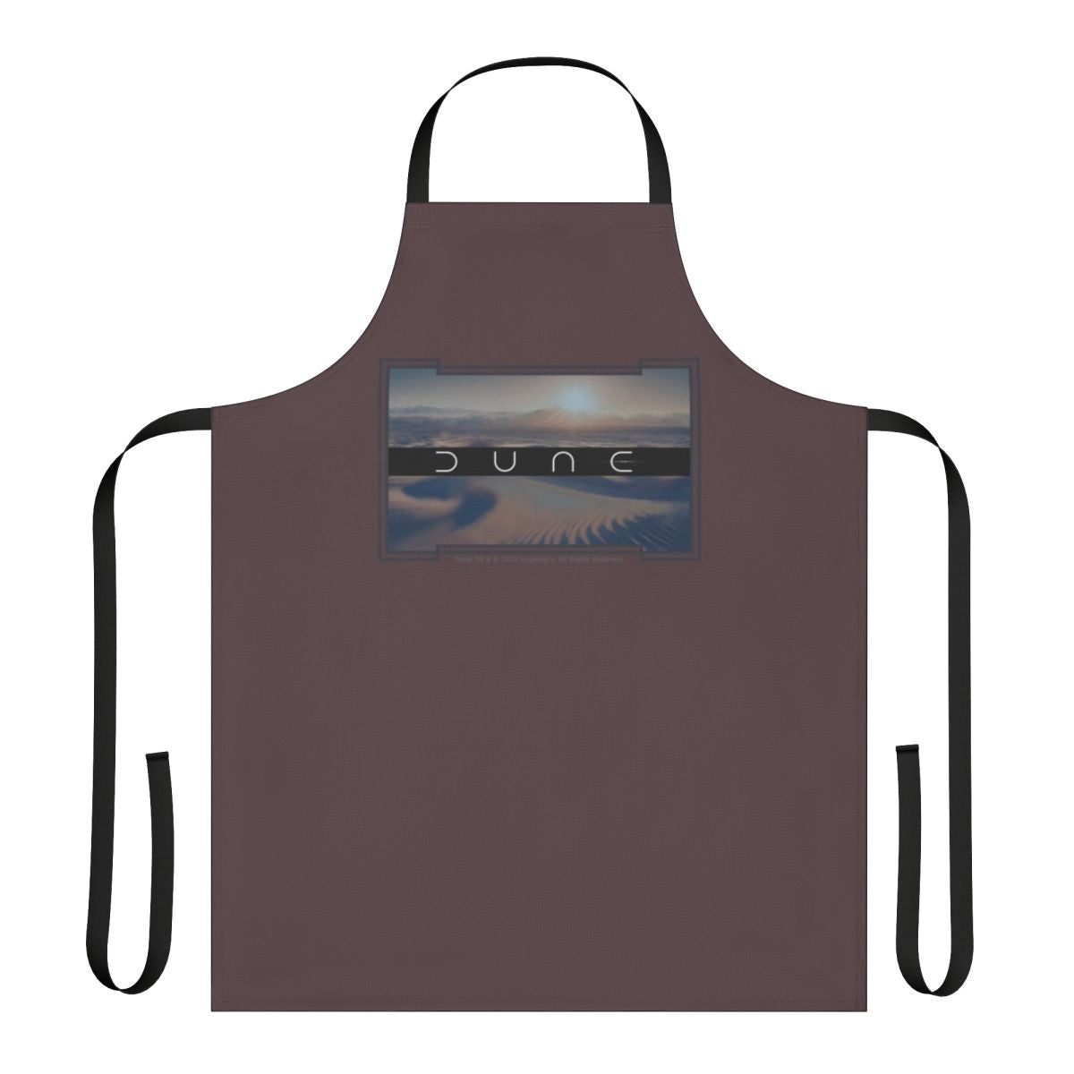 Dune-inspired apron with a brown background and desert-themed design