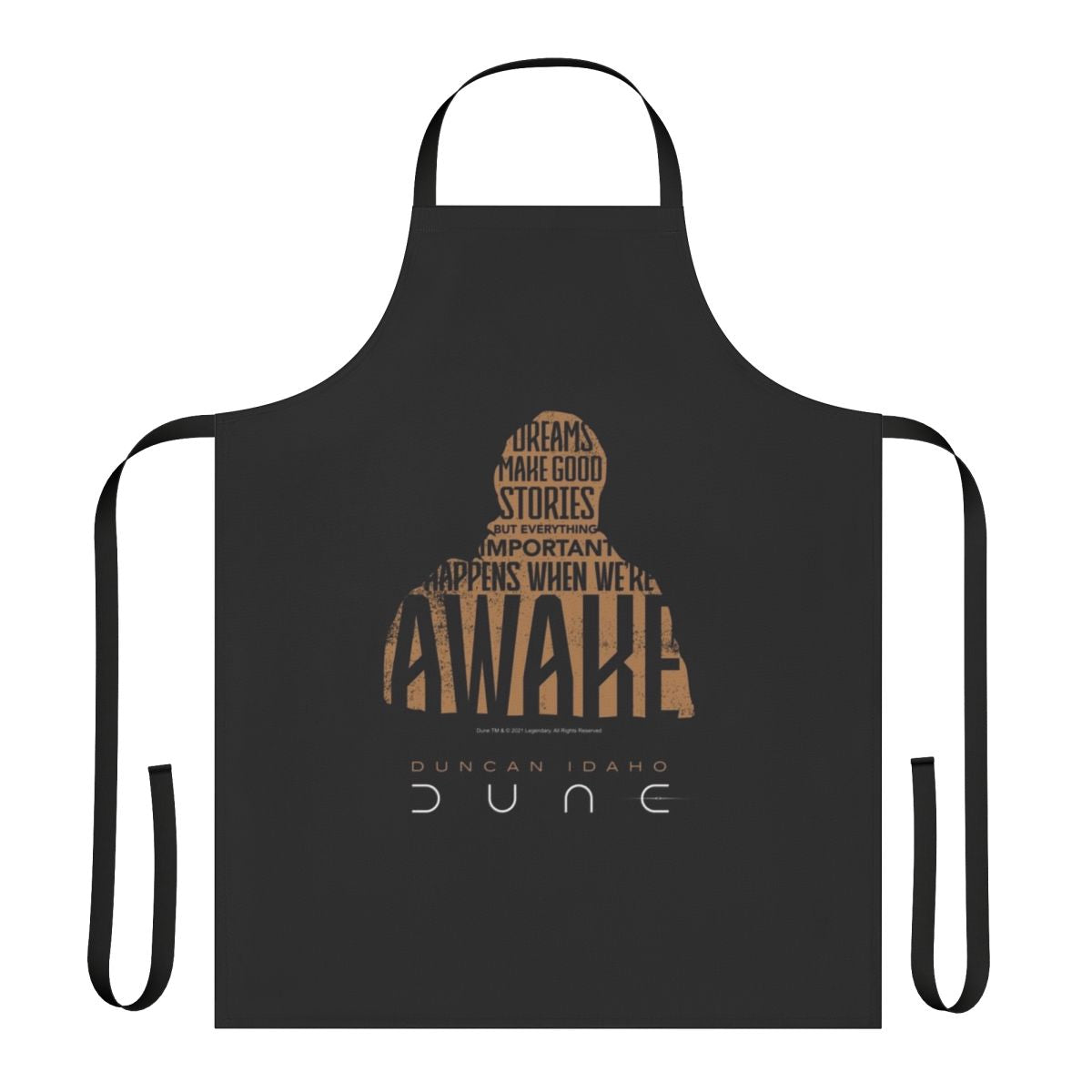 Dune-inspired apron featuring the character Duncan Idaho and the desert planet Arrakis
