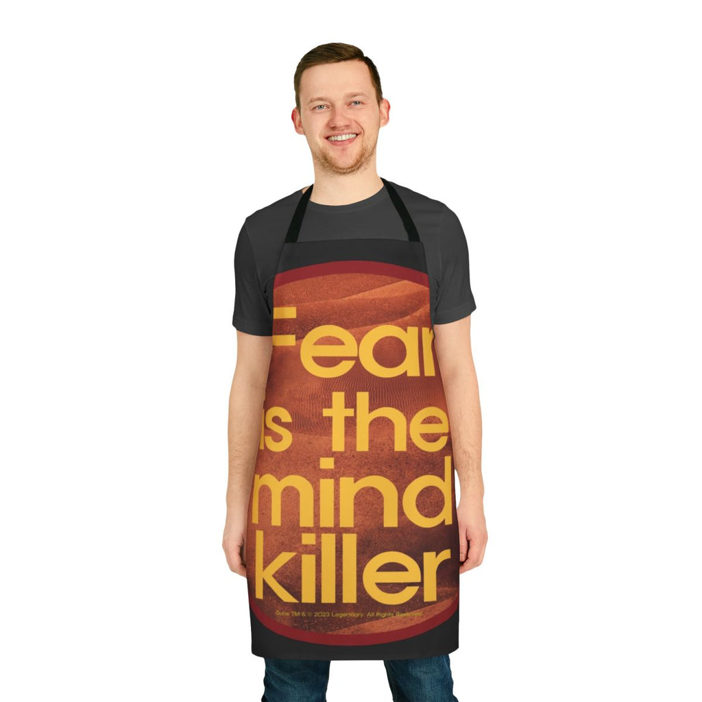 Dune-inspired "Fear Is the Mind Killer" apron with desert landscape and quote