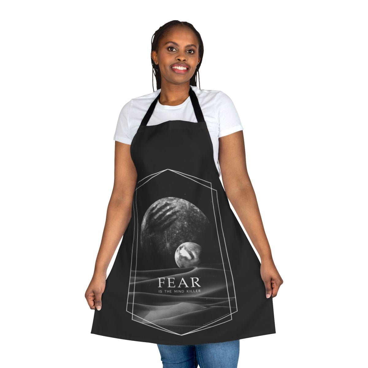 Dune-inspired apron featuring the "Fear is the Mind Killer" design