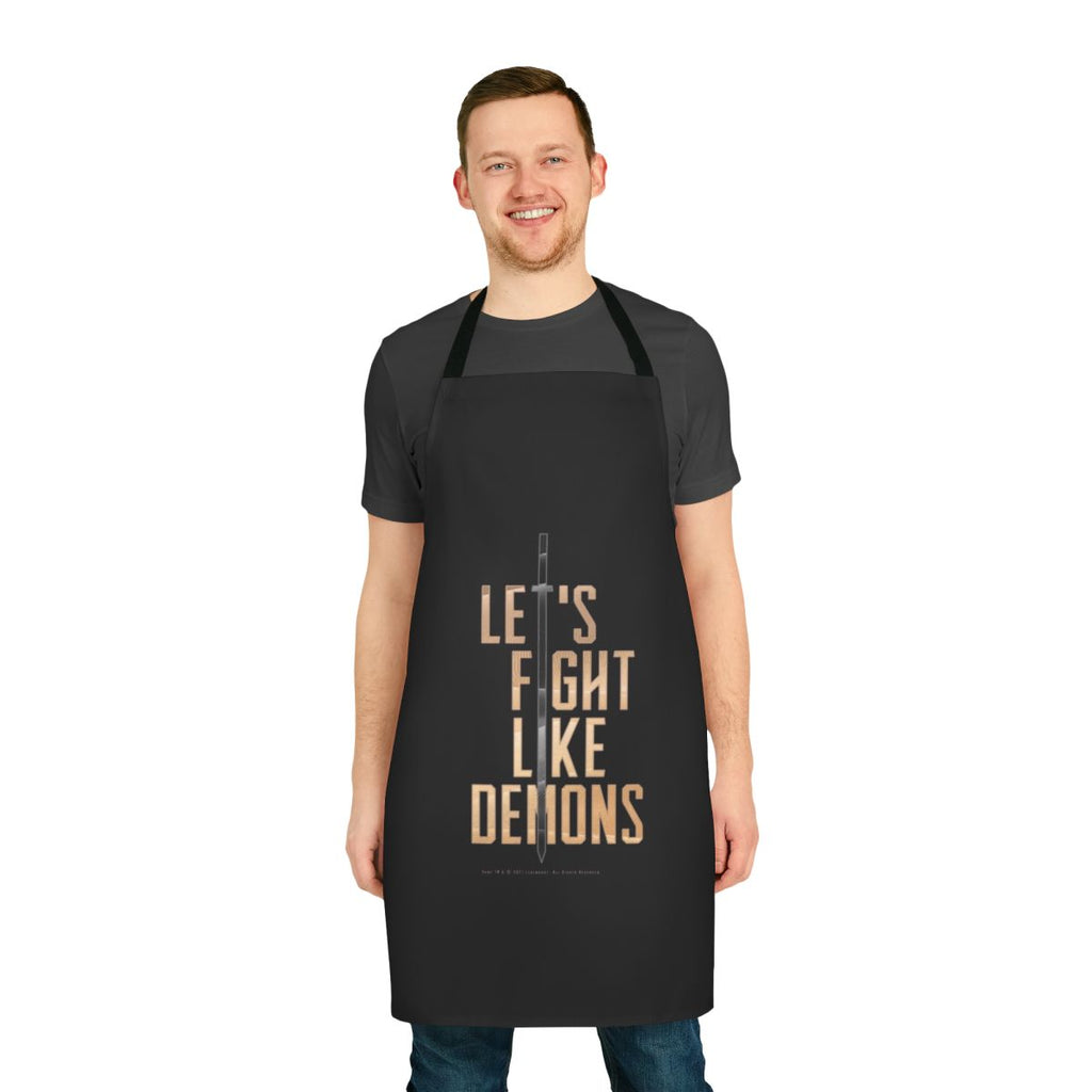 Dune-inspired "Fight Like Demons" apron featuring science fiction elements