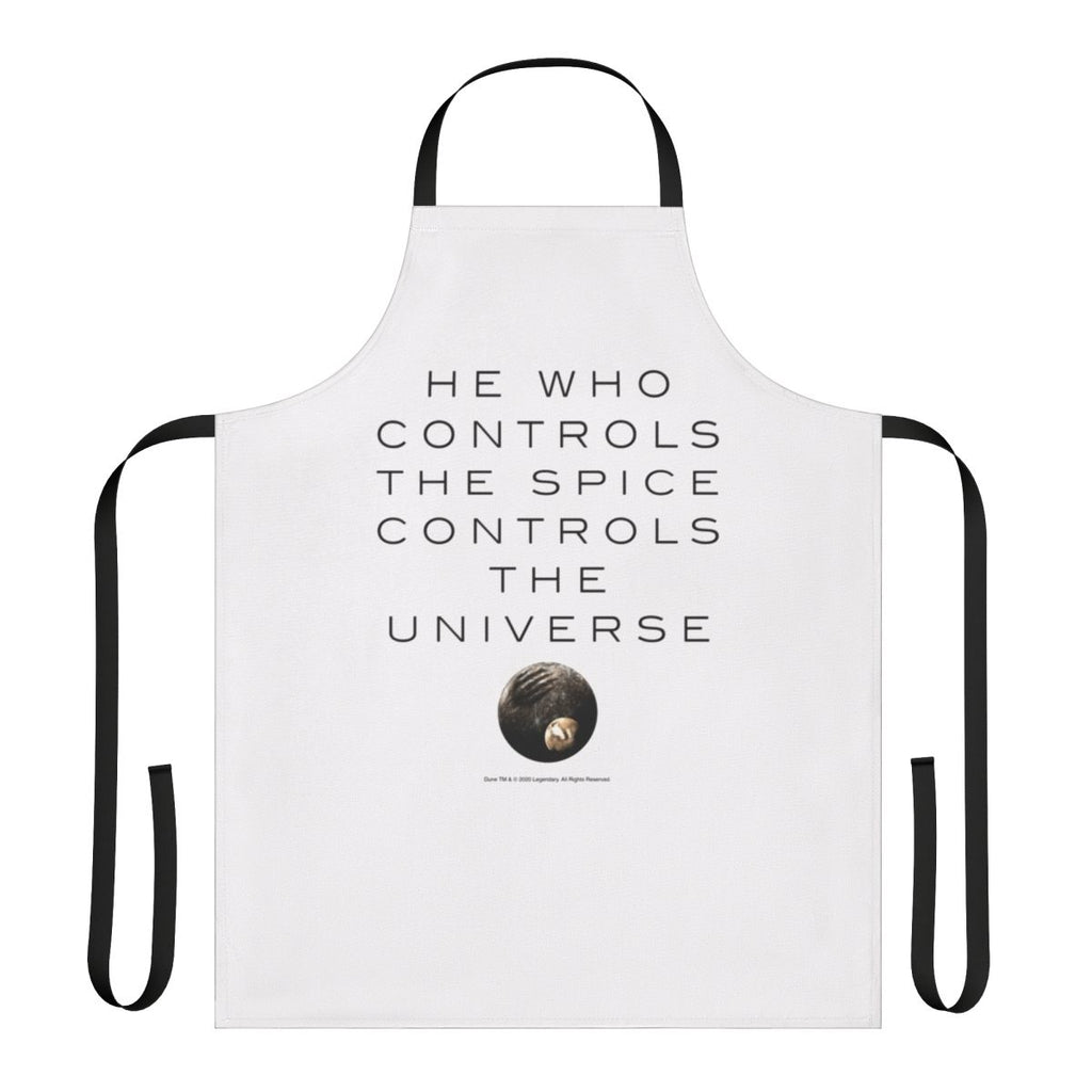 Dune-themed apron featuring the iconic "He Who Controls The Universe" design