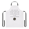 Dune-themed apron featuring the iconic "He Who Controls The Universe" design