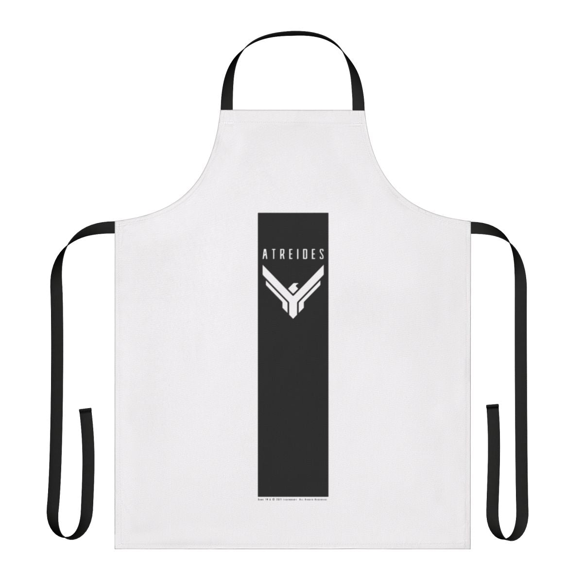Dune House Atreides inspired black apron with Arrakis desert and spice motif