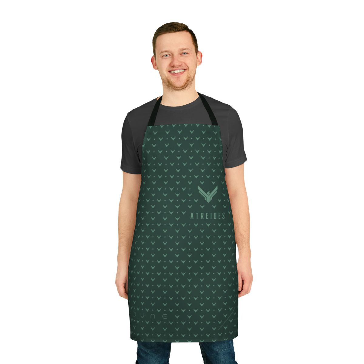 Dune-inspired House Atreides pattern apron with desert and sandworm imagery