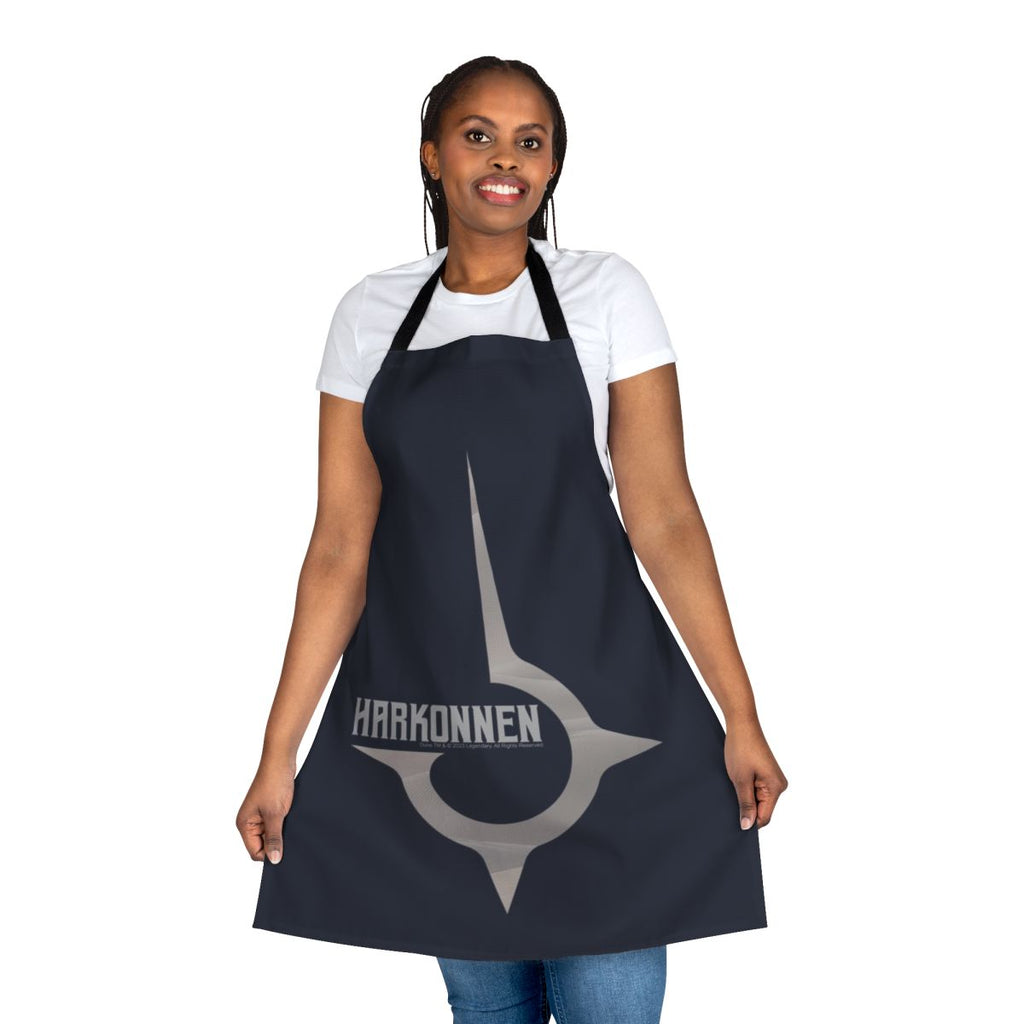 A gray apron featuring the House Harkonnen emblem, inspired by the Dune universe.