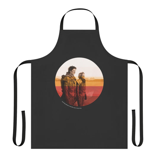 Dune-inspired apron featuring inkpress artwork with science fiction and desert planet motifs.