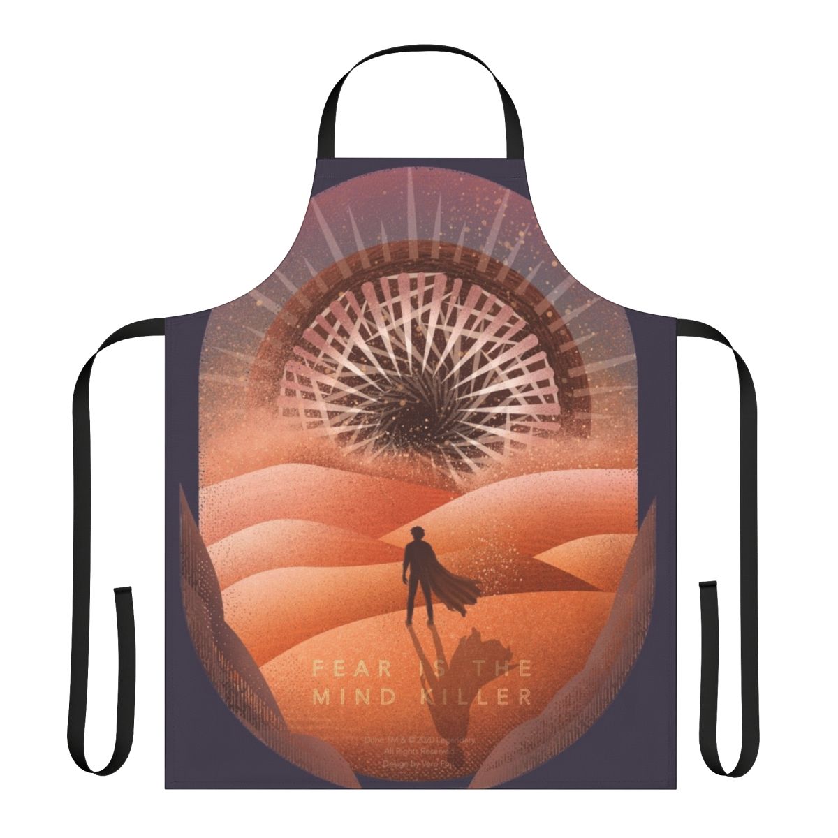 "Dune-inspired kitchen apron featuring the quote 'Fear is the Mind Killer'"