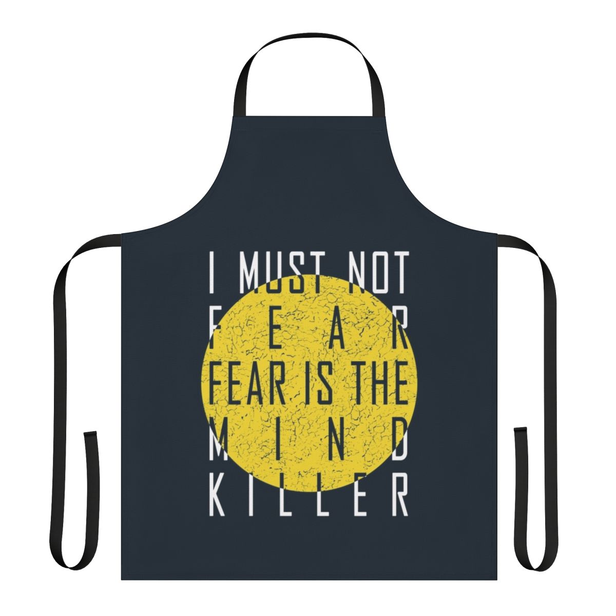 White apron featuring the Litany Against Fear from the Dune science fiction series