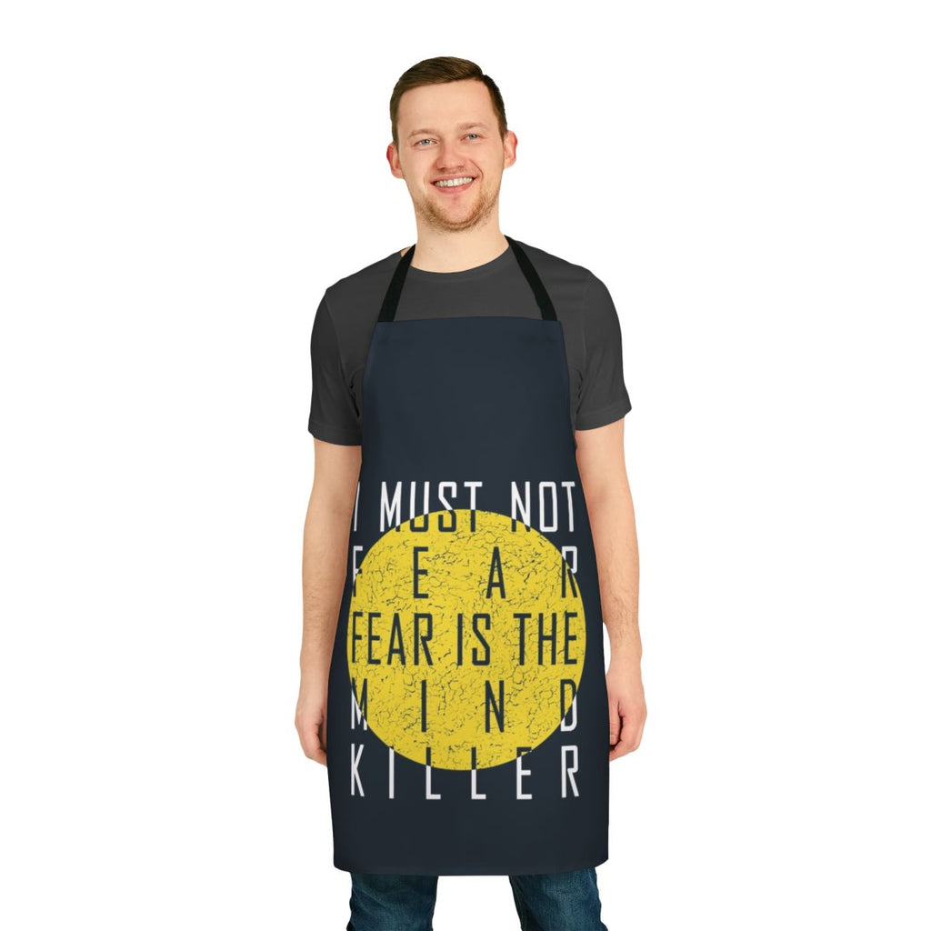 White apron featuring the Litany Against Fear from the Dune science fiction series