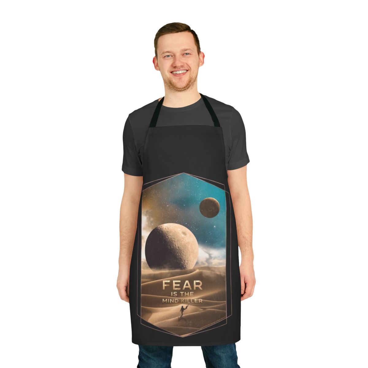 Dune-inspired apron featuring the Muad'Dib symbol and Arrakis house crests