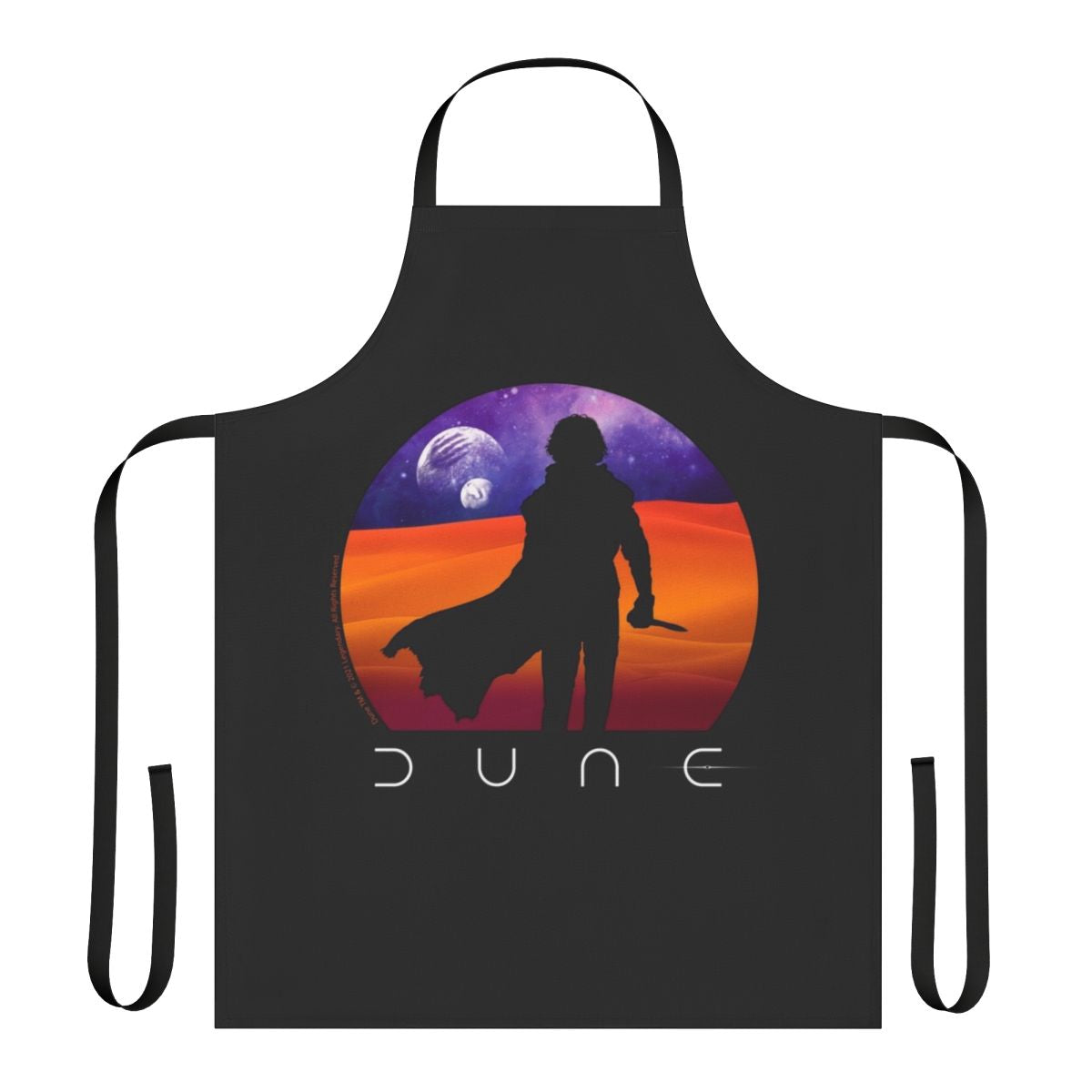 Dune-inspired Muad'dib apron featuring desert imagery and Fremen symbols