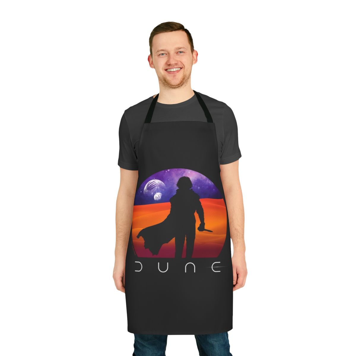 Dune-inspired Muad'dib apron featuring desert imagery and Fremen symbols