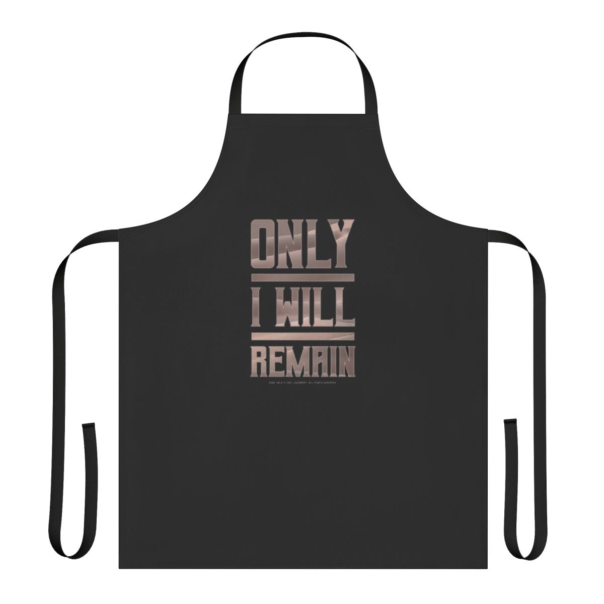 Dune-inspired apron with the quote "Only I Will Remain" on a light background