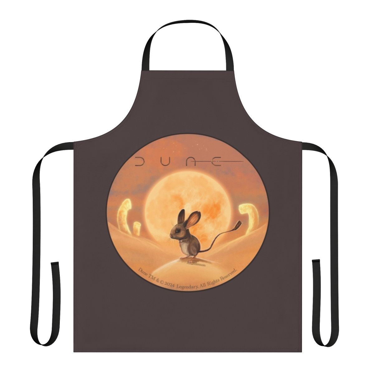 Dune-inspired painting apron featuring desert landscapes, sandworms, and characters from the science fiction saga.