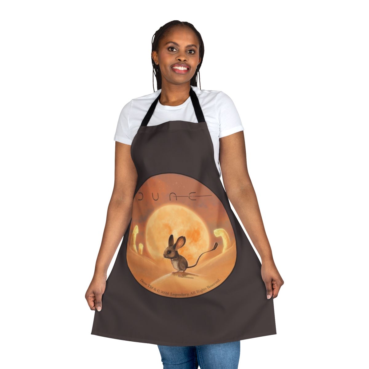 Dune-inspired painting apron featuring desert landscapes, sandworms, and characters from the science fiction saga.