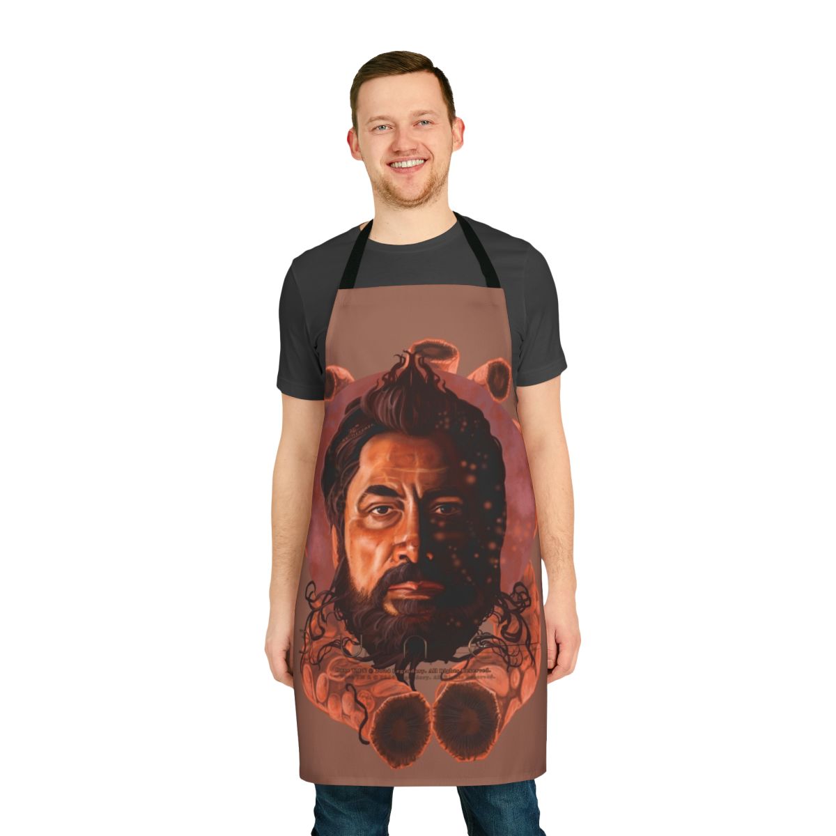 Dune-inspired apron featuring sand worms artwork by artist ak_hevonen