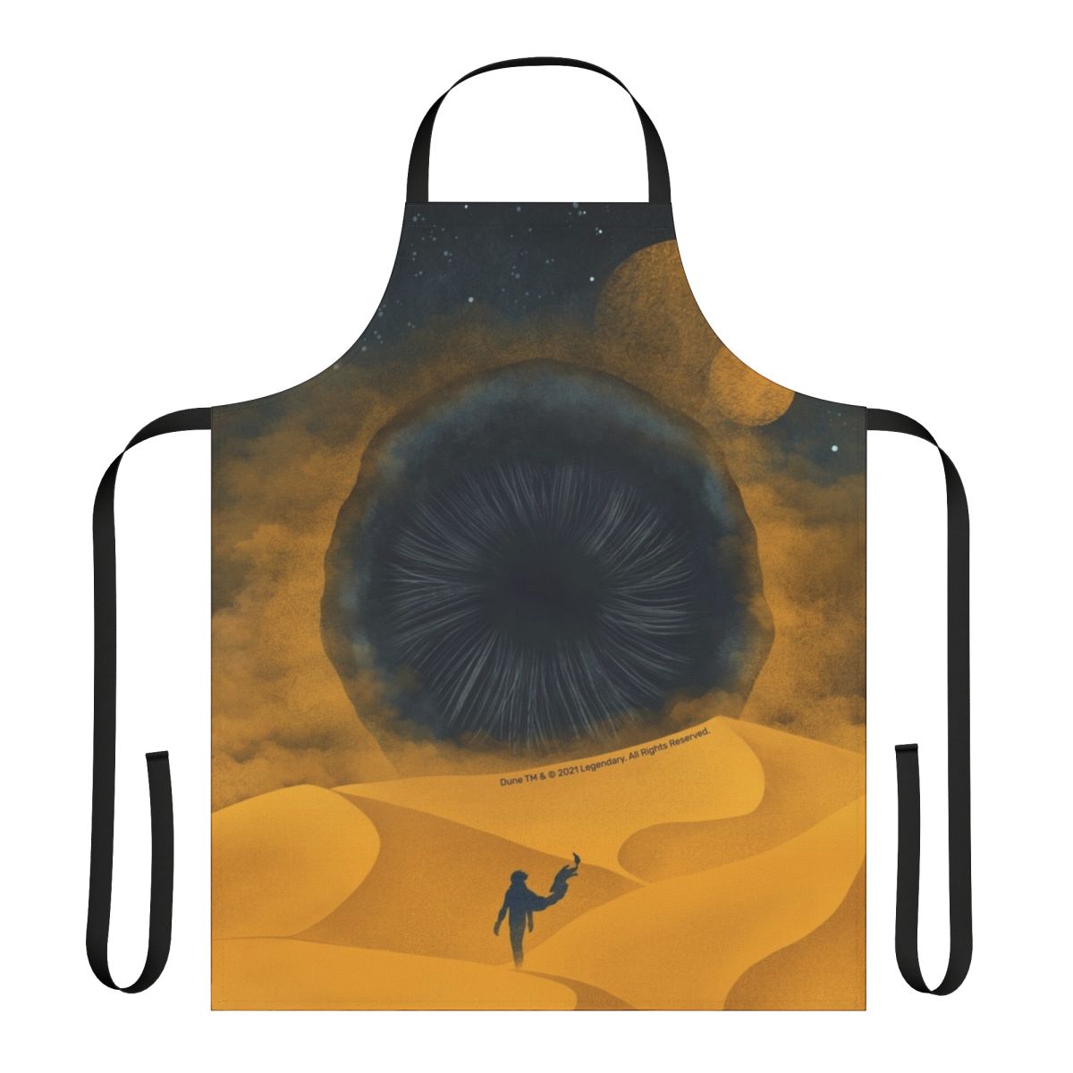 A yellow apron featuring a Dune-inspired sand design