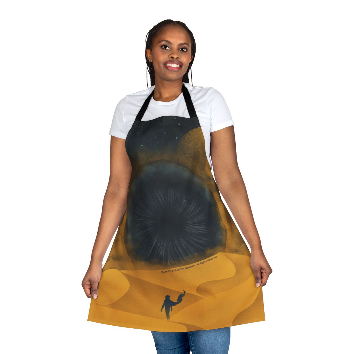 A yellow apron featuring a Dune-inspired sand design
