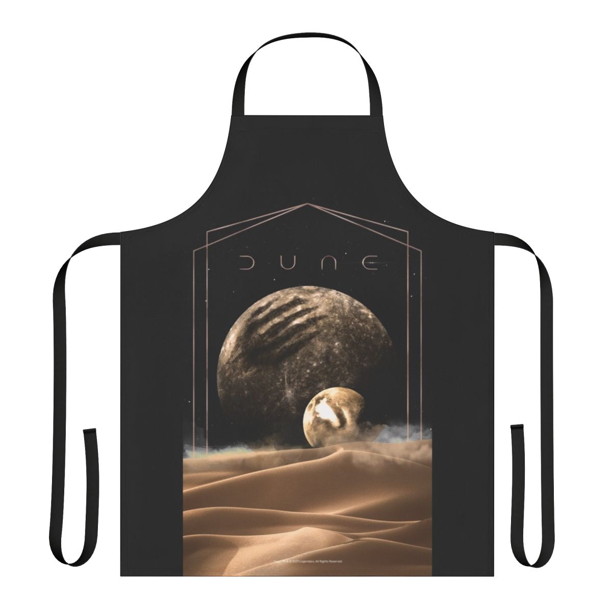 Dune-inspired sci-fi apron featuring desert-themed graphics and symbols