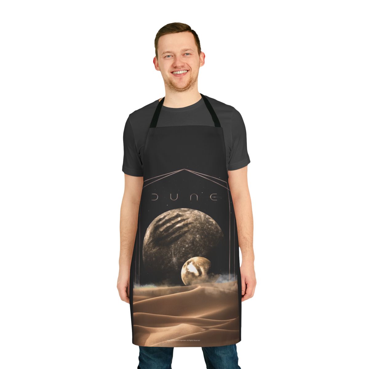 Dune-inspired sci-fi apron featuring desert-themed graphics and symbols